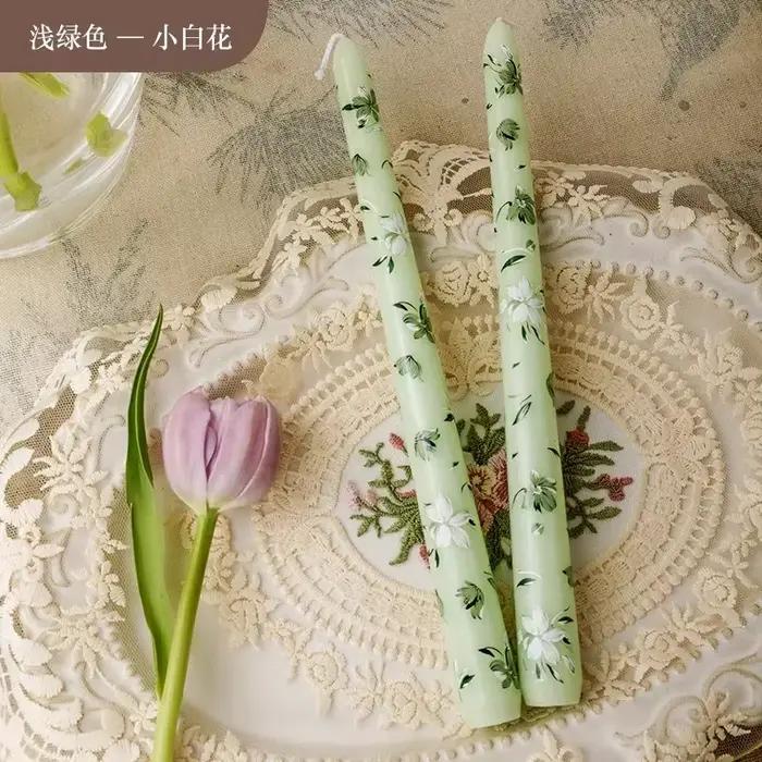 Bougies coniques peintes à la main de 24x2.2cm, cire de soja, design floral, décor de mariage et d'événement, cadeau luxueux pour la maison