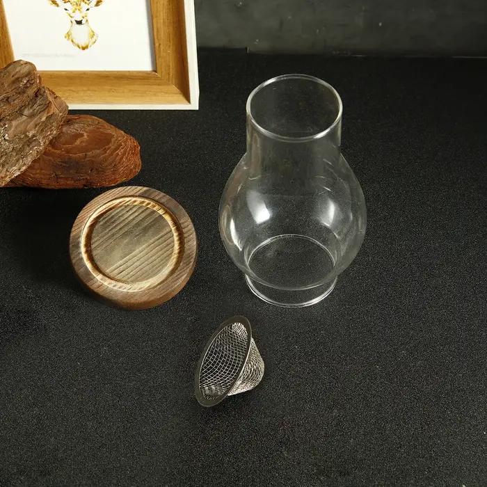 Bougeoir en verre, support chauffant avec Base en bois