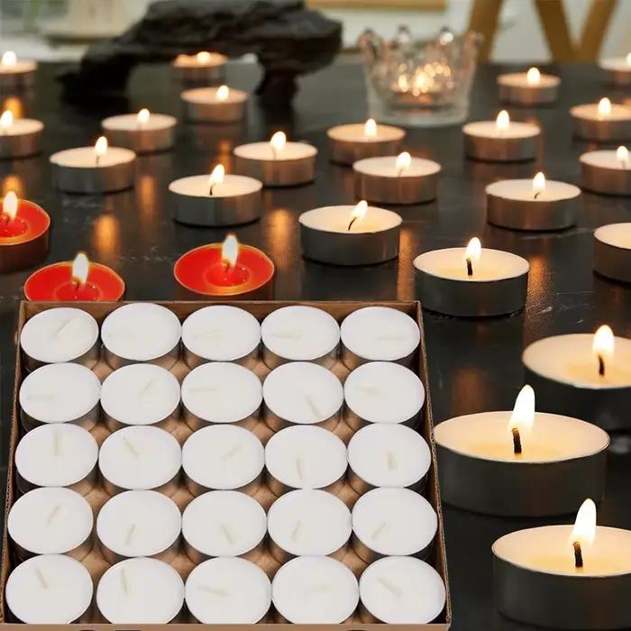 50 pièces sans parfum cire de thé 2 heures longue combustion mini bougies de souhait sans fumée