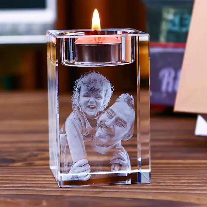 Bougeoir en cristal avec Photo 3D personnalisée