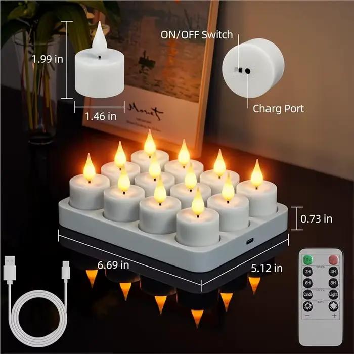 Bougies chauffe-plat rechargeables sans flamme LED scintillantes 12 pièces