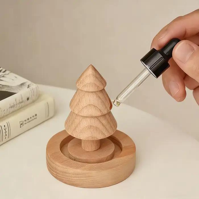 Mini diffuseur d'huiles essentielles en bois, Design d'arbre de noël, décoration de voiture, chambre à coucher, salle de bain, parfum de maison, cadeau idéal, huile essentielle d'air