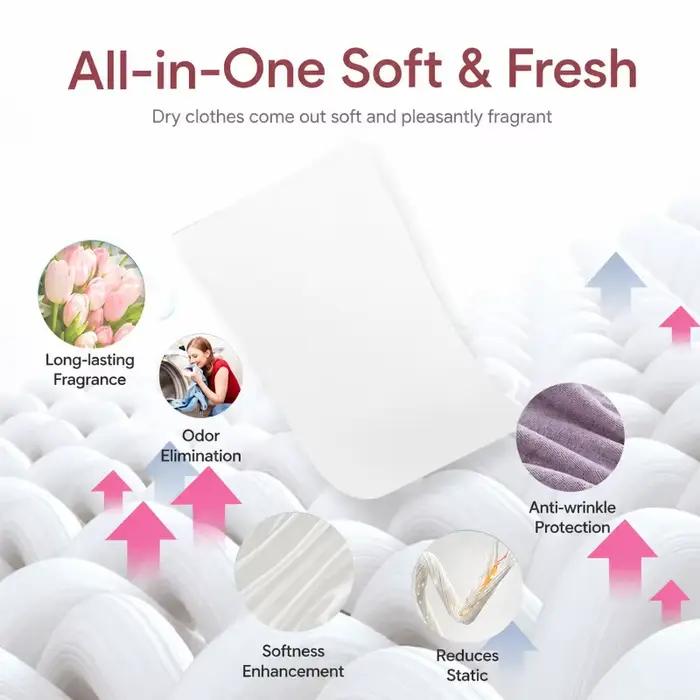 Feuilles parfumées pour sèche-linge, adoucissant en papier pour sèche-linge, tablettes parfumées pour le séchage des vêtements, antistatiques spéciales pour la lessive domestique