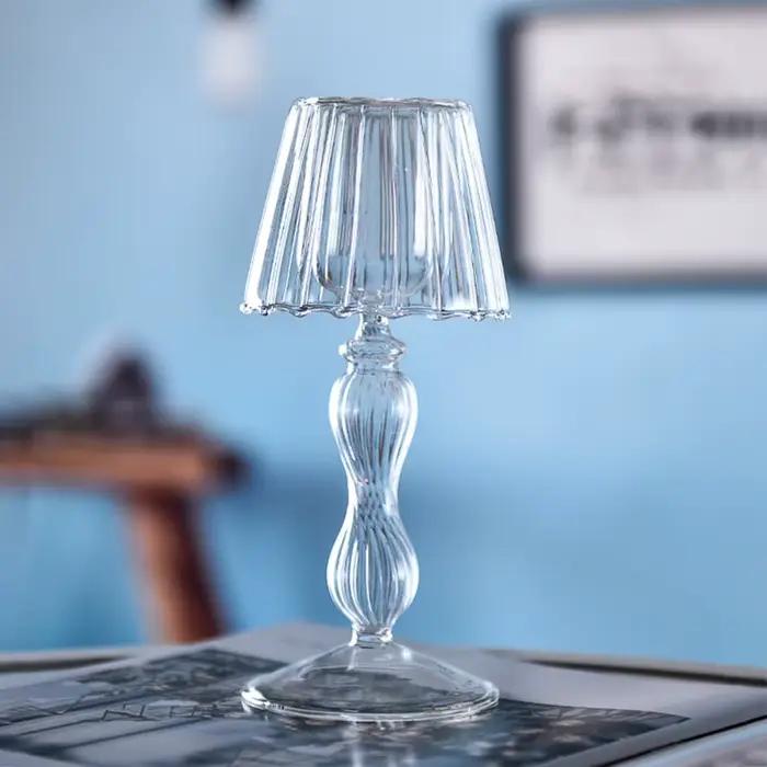 Chandelier rayé en verre à pieds hauts, bougeoir en forme de lampe d'art créatif, candélabre artisan