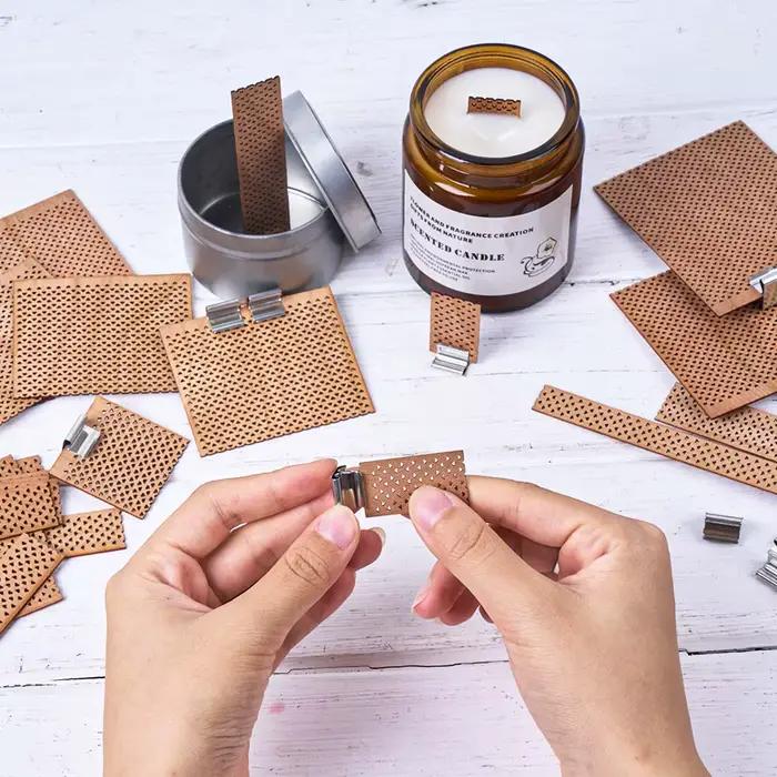 Mèches de bougies en bois sans fumée avec supports en fer