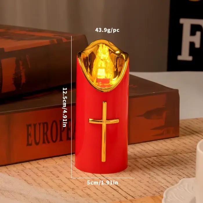 Bougie sans flamme LED en forme de croix chrétienne
