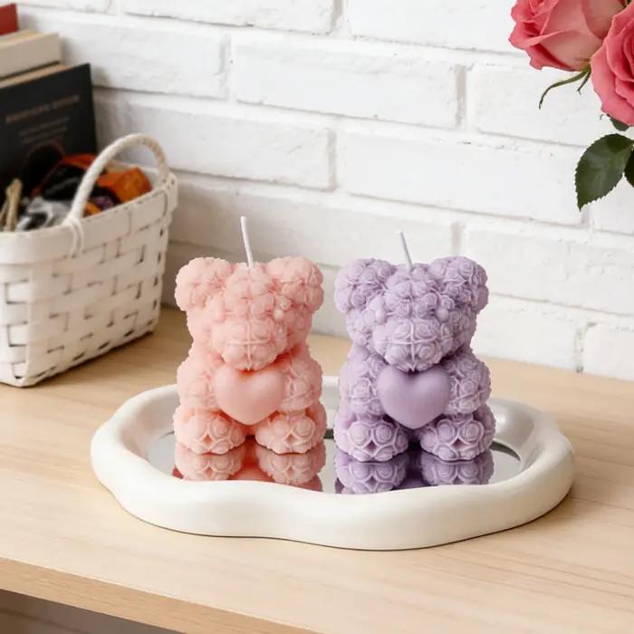 Bougies parfumées Rose Bear – Décorations mignonnes et cadeaux faits à la main pour femmes/amis