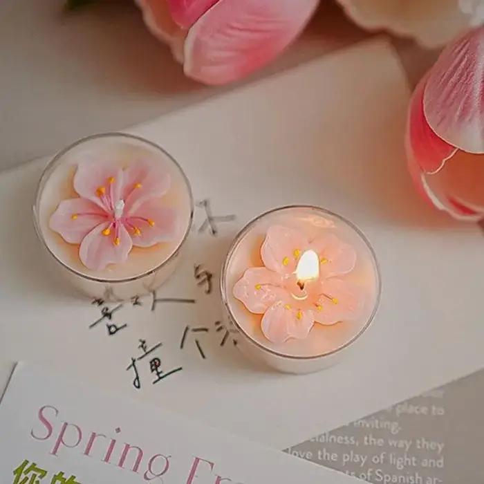 Bougie artisanale parfumée à la fleur de pêcher, cire de soja pour aromathérapie, décoration de mariage, anniversaire et événements spéciaux
