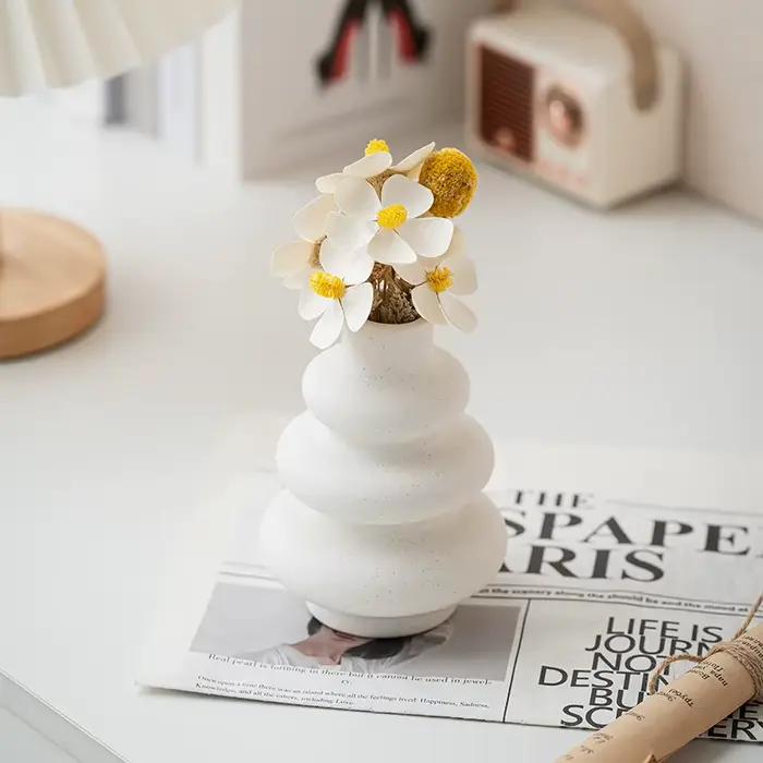 Ensemble de 3 pièces, vase en céramique beige à motifs géométriques, artisanat créatif, décoration d'intérieur, ornements, décoration intérieure tendance