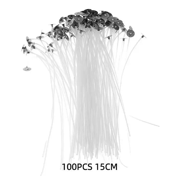 Ensembles de 100 mèches de bougie pré-cirées en coton naturel pour bricolage et artisanat à faible fumée pour projets DIY