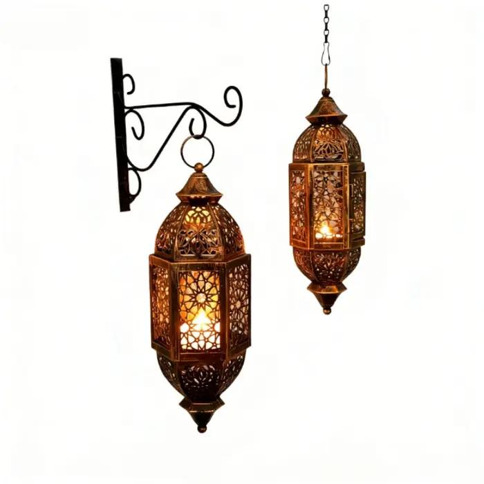 Lanterne marocaine en fer forgé ajourée style néo-classique pour décoration intérieure vintage rustique et mariage