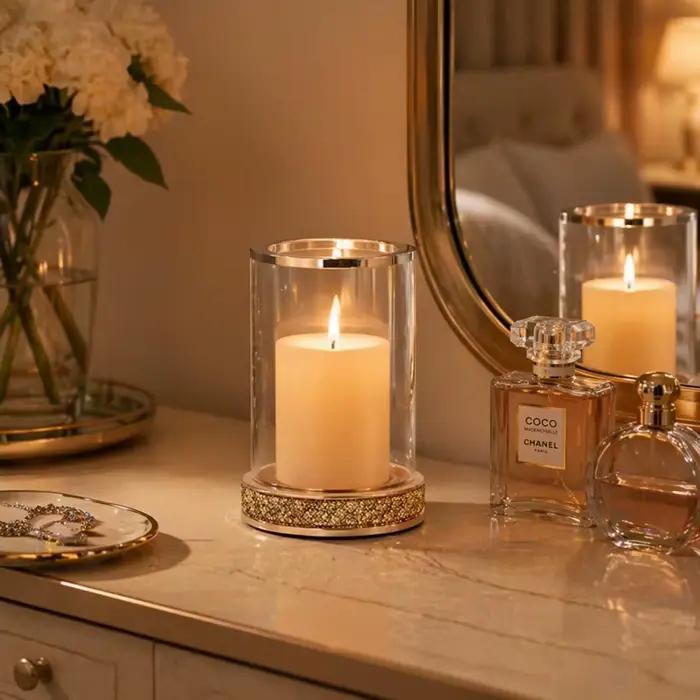 1/2 pièces Porte-bougie cylindrique en verre transparent avec base scintillante, doré et argenté, pour décoration de table de mariage