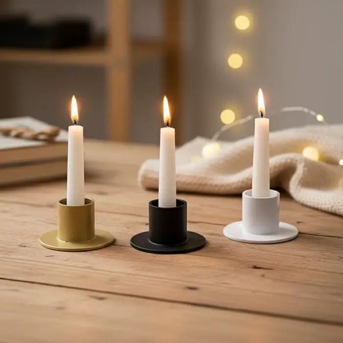 Bougeoirs décoratifs rétro en fer, bougeoir robuste rond en métal décoratif pour salon