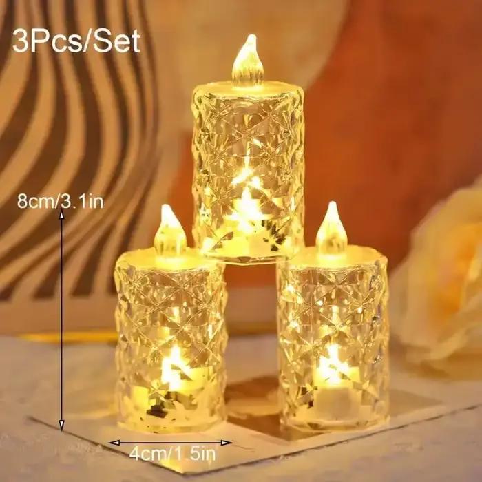 Bougie LED sans flamme en cristal, bougie transparente, ornement