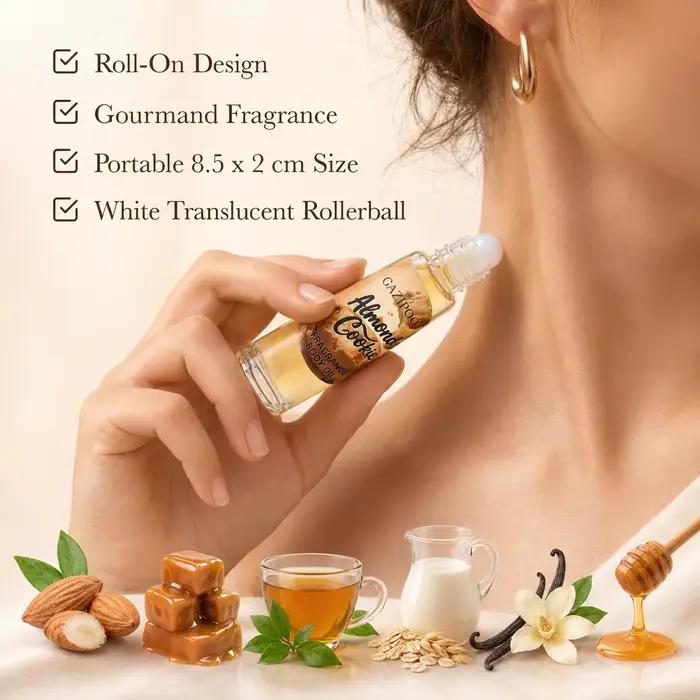Huile de phéromone roll-on 10 ml - Huile de parfum portable, parfum gourmand Cookie Almond Caramel Vanilla Eau de Toilette pour les voyages