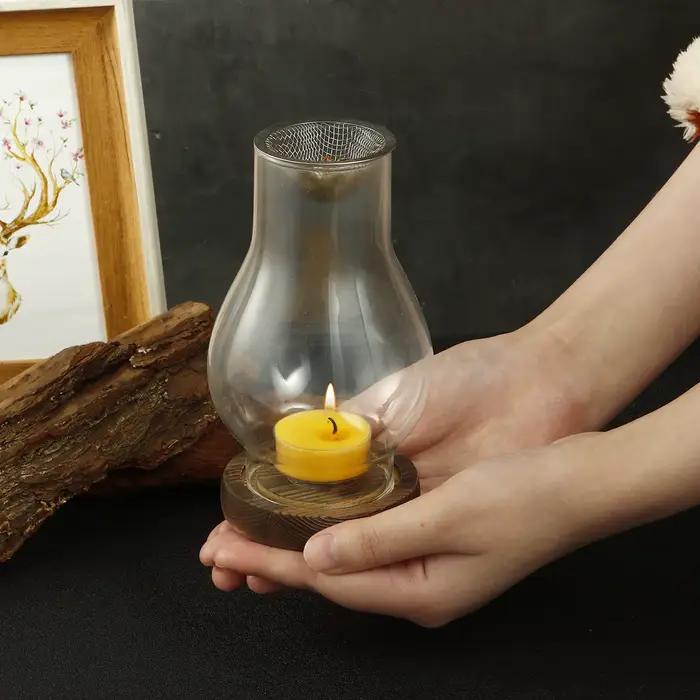 Bougeoir en verre, support chauffant avec Base en bois