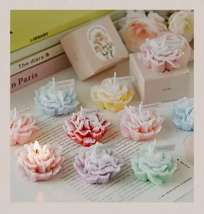 Bougie d'œillet parfumée faite à la main, bougie d'avertissement de soja d'aromathérapie, mariage, anniversaire, ci-après les accessoires photo de décoration de la maison de fête