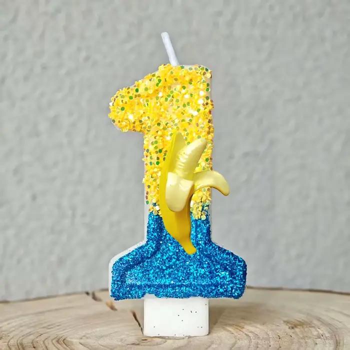 Bougie banane jaune pour homme, numéro 0-9, décoration de gâteau d'anniversaire, décoration de gâteau pour fête d'anniversaire, cadeau de réception-cadeau pour bébé