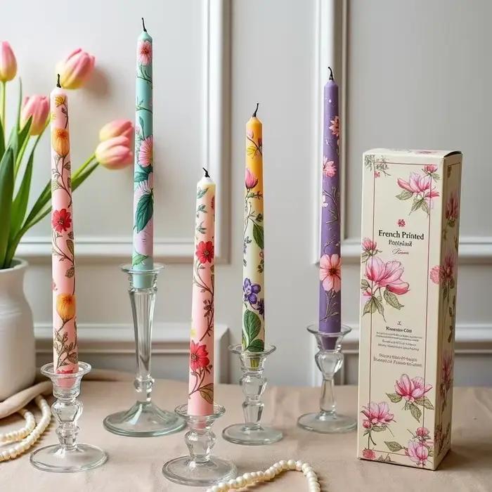Bougies coniques peintes à la main de 24x2.2cm, cire de soja, design floral, décor de mariage et d'événement, cadeau luxueux pour la maison