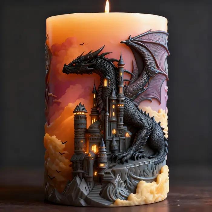 Moule de bougie en forme de Dragon épique fantastique enroulé autour du château