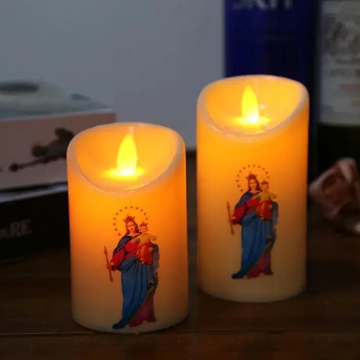 Jésus Christ bougies lampe LED photophore romantique pilier lumière à piles créatif sans flamme électronique
